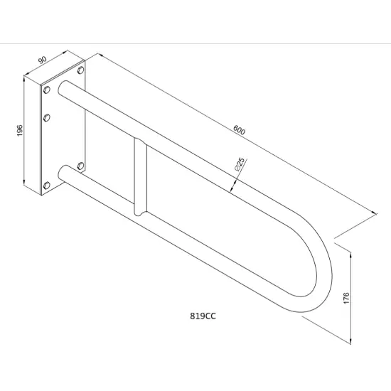 Uchwyt półokrągły stały z płytą 60cm Stal nierdzewna polerowana