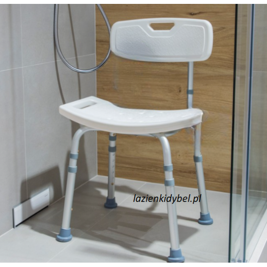 Krzesło prysznicowe białe z regulacją wysokości i oparciem