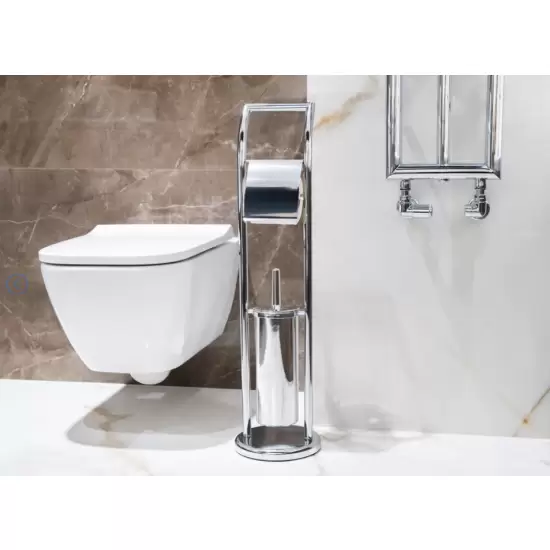 Elegancki stojak łazienkowy na papier toaletowy i szczotkę WC stal chromowana