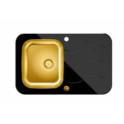 Glen 211 HardQ komora stalowa PVD złota z czarnym blatem 78x50x19 szklanym Quadron