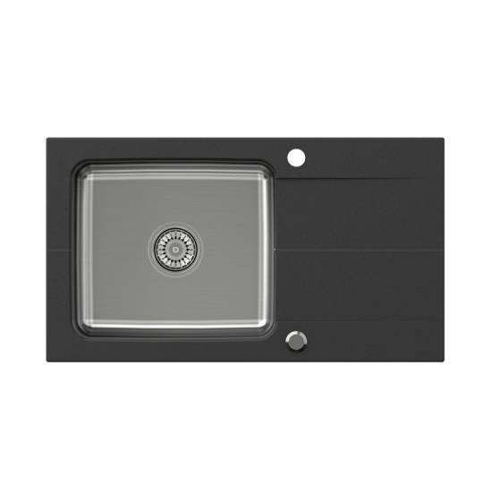 EDWARD 111 zlewozmywak granitowy czarny z komorą stalową 78x44x19 z syfonem