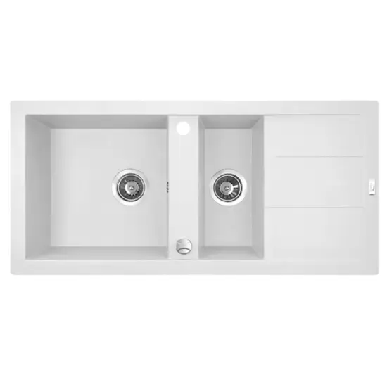 Barbados zlewozmywak granitowy biały 1.5 komory z ociekaczem 100x48 cm z syfonem