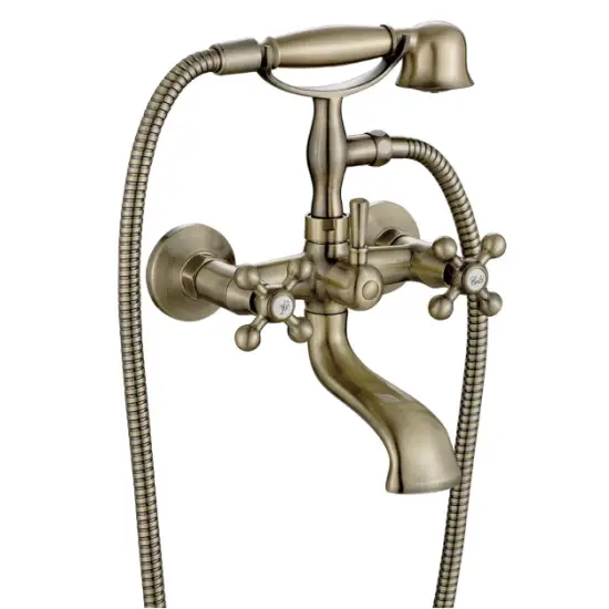 Stilo bateria wannowa retro ścienna z zestawem natryskowym mosiądz antyczny