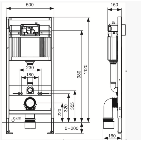 TECE TECEbase 500 x 150 x 1120 mm Stelaż do WC podtynkowy w komplecie: mocowania